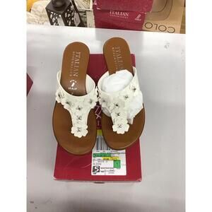 Italian shoemakers brand handmade 2” wedge sandals size 7 white floral gems